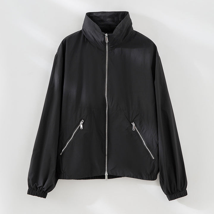 Damen Leichte Nylon-Utility-Jacke mit Stehkragen, Reißverschlusstaschen und elastischem Saum Echoarchiv