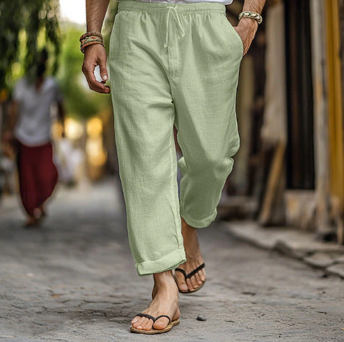 Herren lässige Leinen-Joggerhose mit elastischem Tunnelzugbund, seitlichen Eingrifftaschen und aufrollbarem Saum – Sorevano