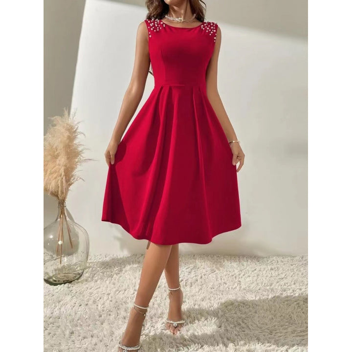 Damen Midi-Kleid mit dekorativen Perlenakzenten und schwingendem Rock Echo Archiv