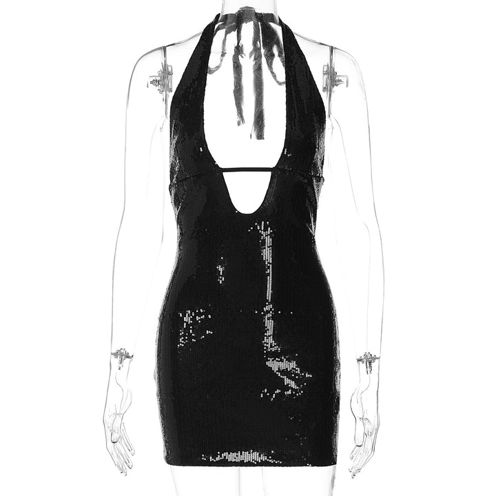 Damen Glitzerndes Minikleid mit tiefem Ausschnitt und Rückenausschnitt Echo Archiv