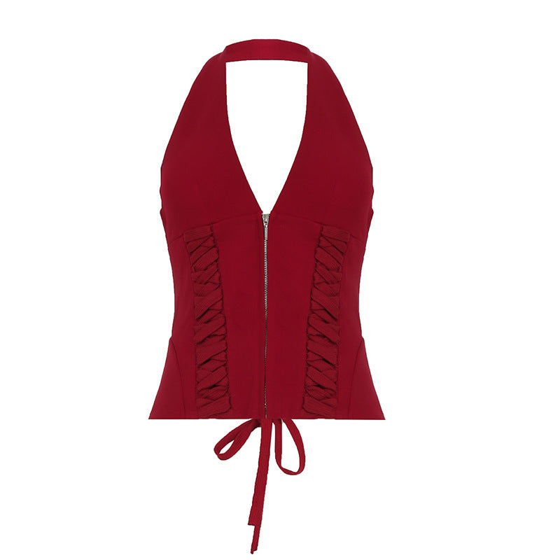 Damen-Haltertop mit raffinierten Zipp-Details und Baumwollmix Echo Archiv