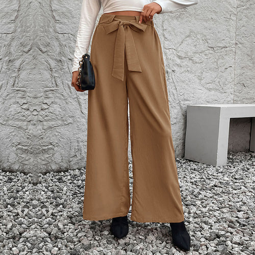 Damen Weite High-Waist-Hose mit Paperbag-Bund und Bindegürtel Echoarchiv