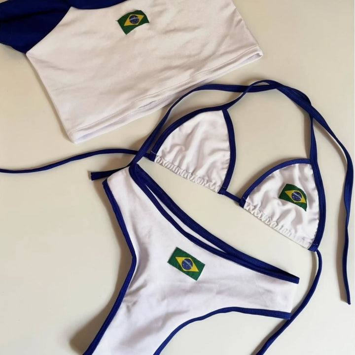 Damen Bikini-Set mit sportlichem Crop-Top und trendigem Brasilien-Flaggen-Design Echo Archiv