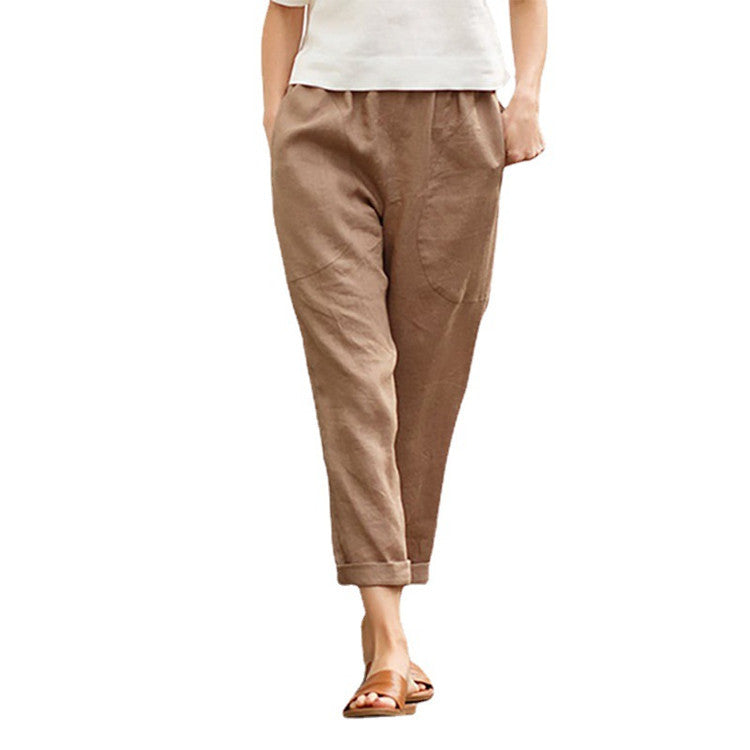 Damen nan leichte Leinenhose mit elastischem Bund, seitlichen Eingrifftaschen und gekrempeltem Saum Echo Archiv
