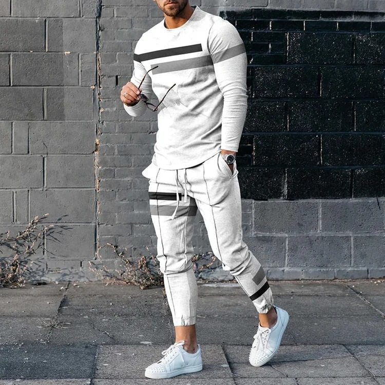 Herren sportliches Set aus Langarmshirt und Jogginghose mit modernem Streifenmuster Echoarchiv