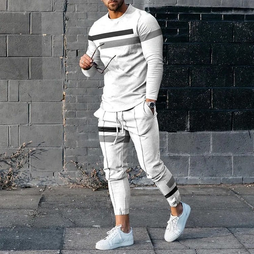 Herren sportliches Set aus Langarmshirt und Jogginghose mit modernem Streifenmuster Echoarchiv
