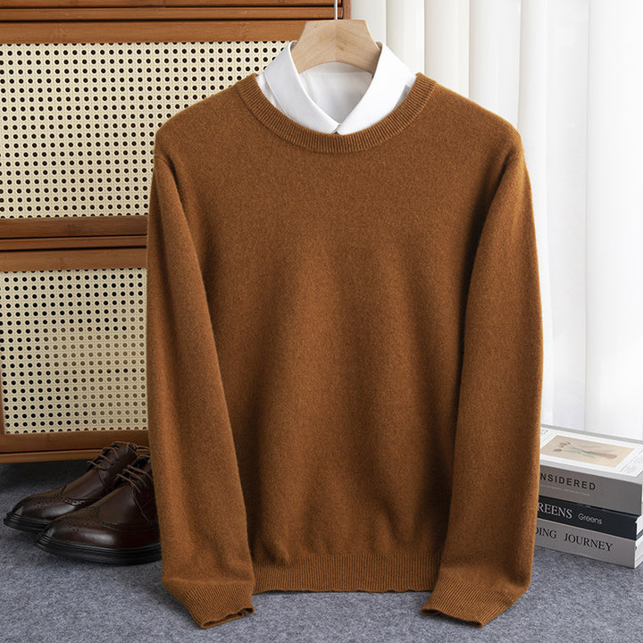 Herren Schlichter Rundhals-Feinstrickpullover kaschmirähnliche Haptik mit gerippten Abschlüssen Echoarchiv