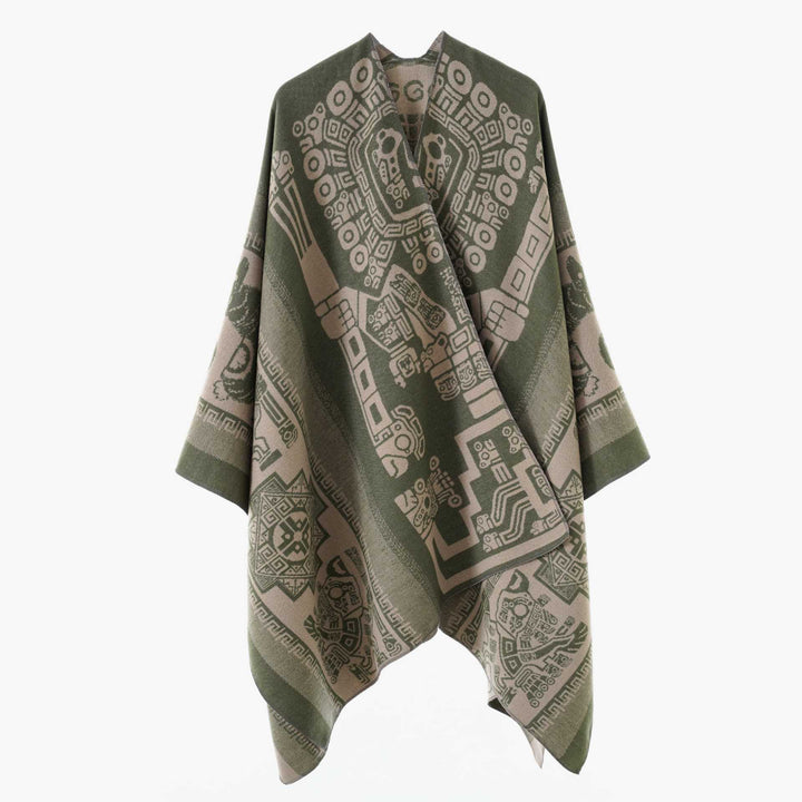 Damen Oversize-Jacquardponcho im Kimono-Stil mit grafischem Medaillonmotiv – Avérine