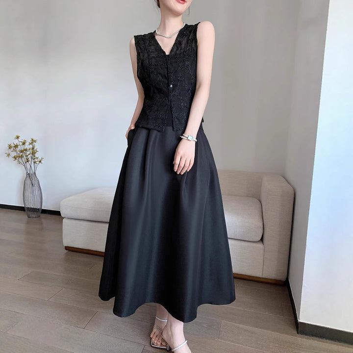 Damen Elegantes Langes Kleid mit Taillengürtel Echoarchiv