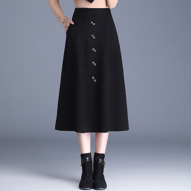 Damen Knielanger Rock mit praktischen Taschen und Knopfdetails – Rosévia