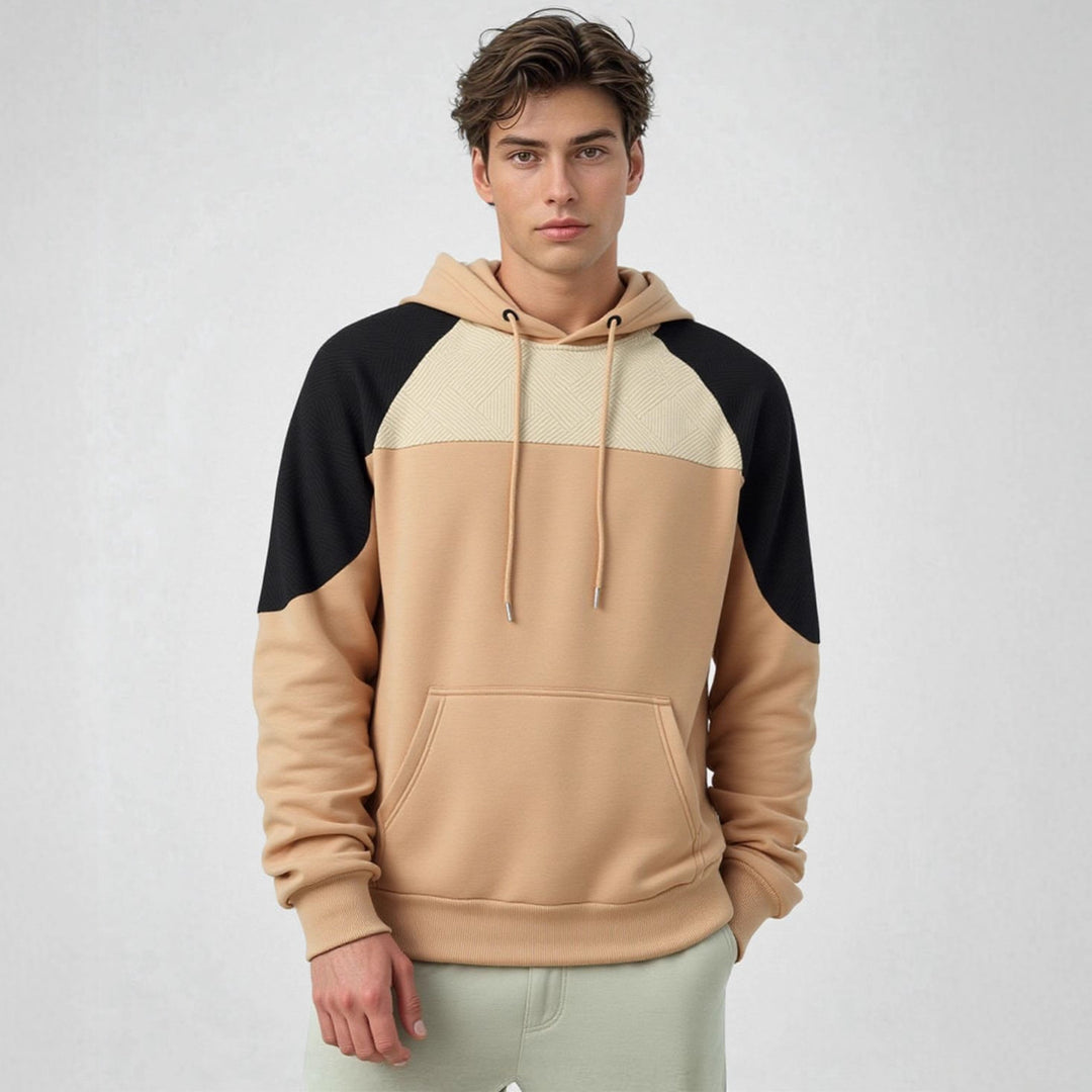 Herren sportlicher Kapuzenpullover mit geometrischen Akzenten und Kängurutasche Echoarchiv