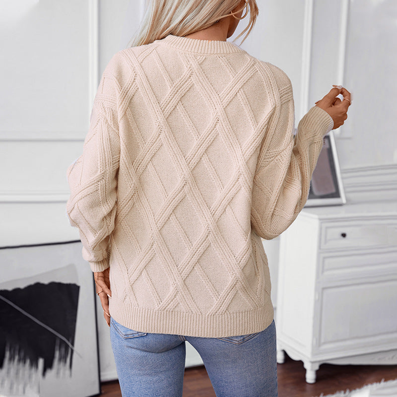 Damen nan grobstrukturierter Strickpullover mit großem Rautenmuster, geripptem Saum und Rundhalsausschnitt Echo Archiv
