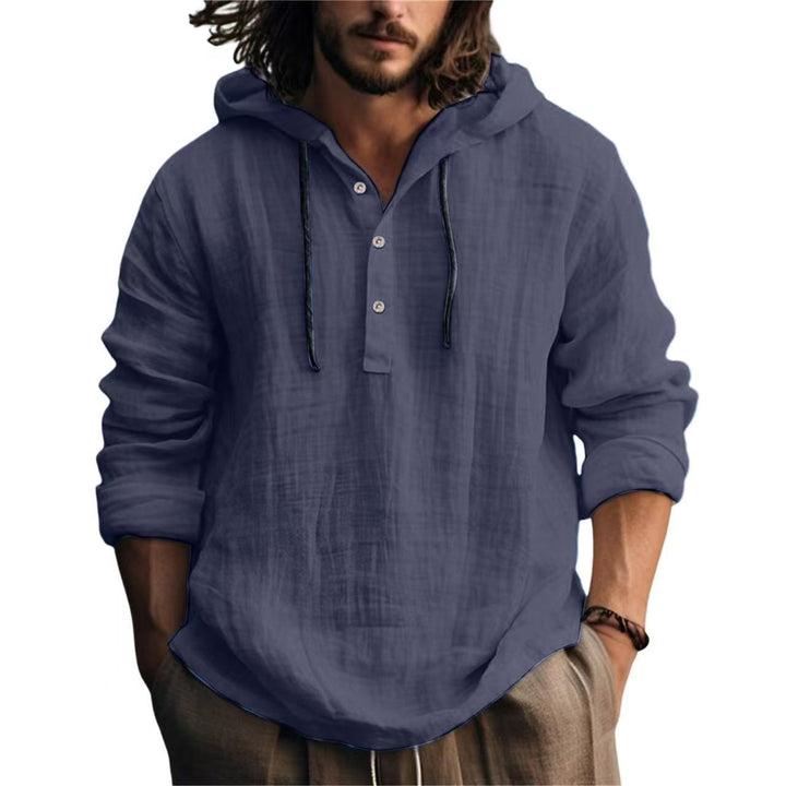 Herren Leichtes Kapuzenhemd im Leinenlook mit Henley-Knopfleiste – Arvello