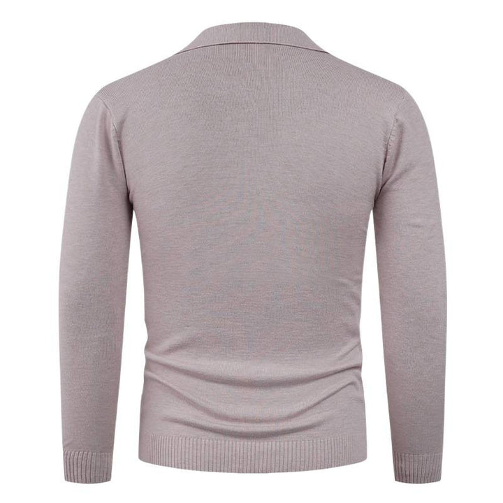Herren Strickpullover mit halb offenem Kragen und feiner Rippenstruktur Echoarchiv