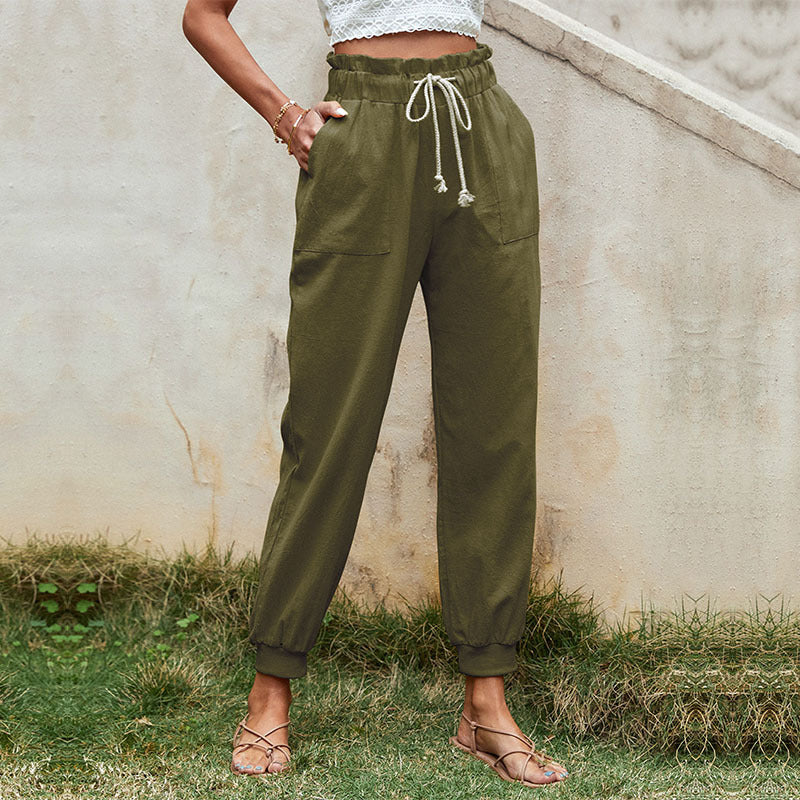 Damen Leichte Paperbag-Joggerhose mit Kordelzug, hohen Bundfalten und elastischen Bündchen – Avélisse