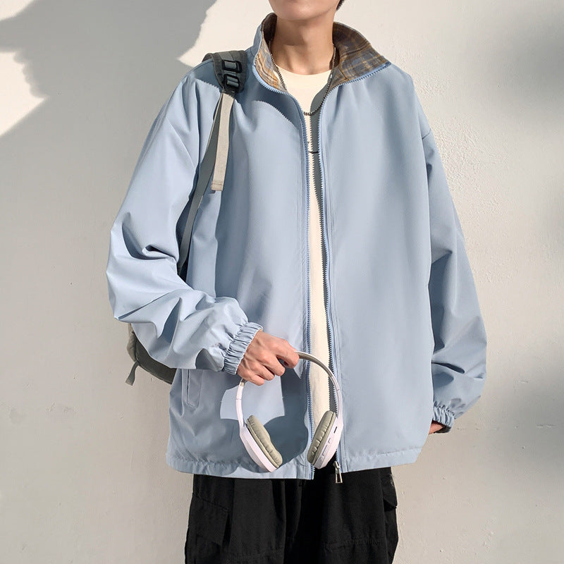 Herren Oversize‑Utility Übergangsjacke mit Reißverschluss und kontrastierendem Karo‑Innenkragen Echo Archiv