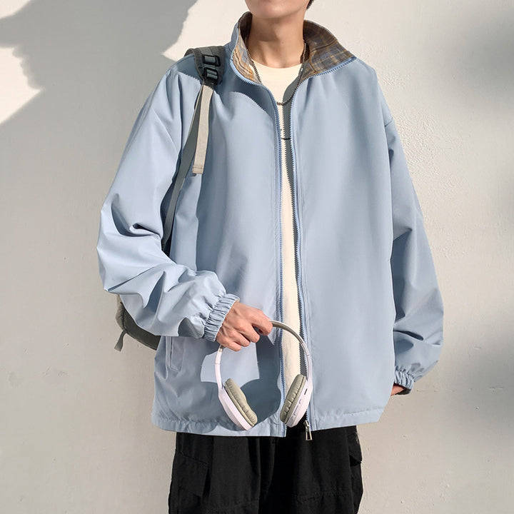 Herren Oversize‑Utility Übergangsjacke mit Reißverschluss und kontrastierendem Karo‑Innenkragen Echo Archiv