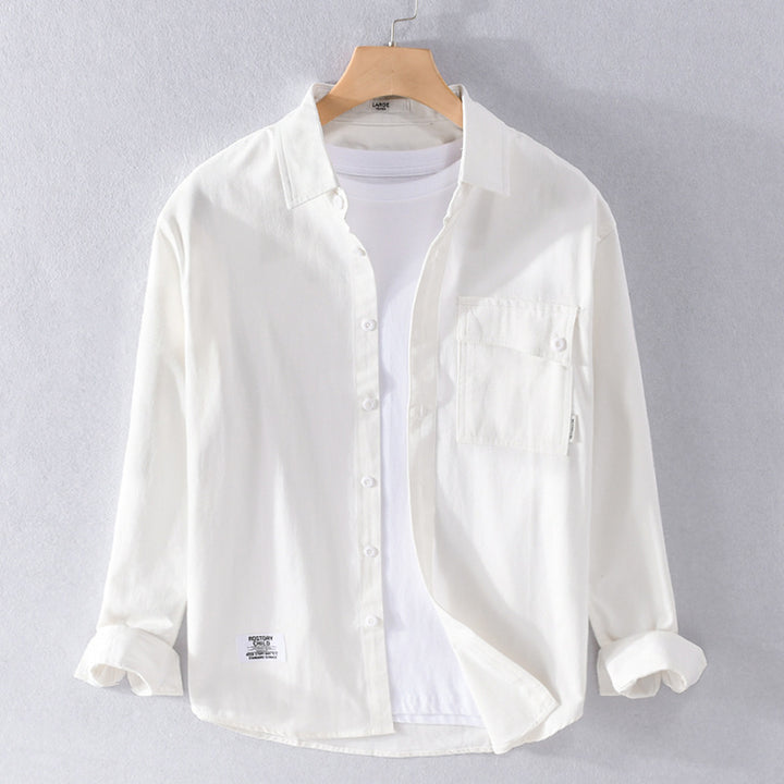 Herren Lockeres Hemdjacken-Overshirt aus Soft‑Twill mit integriertem Layer‑T‑Shirt und aufgesetzter Brusttasche Echoarchiv