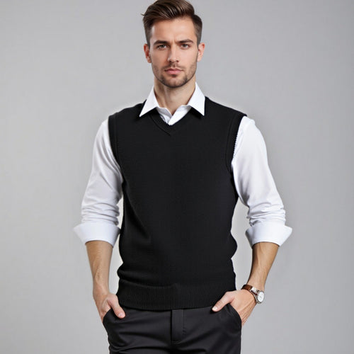 Herren eleganter V-Ausschnitt Pulloverweste Echoarchiv