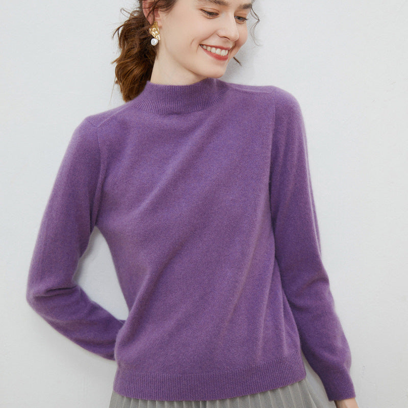 Damen weicher Feinstrick-Mockneckpullover mit Angora‑Look und legerer Silhouette Echoarchiv