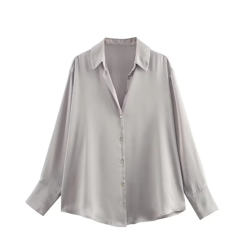 Damen Oversized Satinbluse mit Hemdkragen und breiten Manschetten Echo Archiv