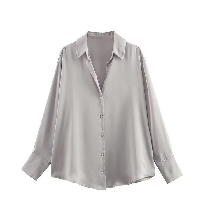 Damen Oversized Satinbluse mit Hemdkragen und breiten Manschetten Echo Archiv