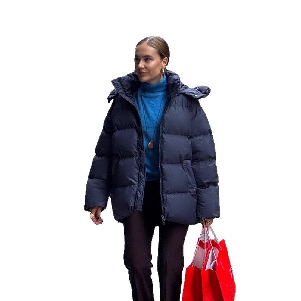 Damen Oversize Stepp-Pufferjacke mit abnehmbarer Kapuze und Zwei-Wege-Reißverschluss Echoarchiv