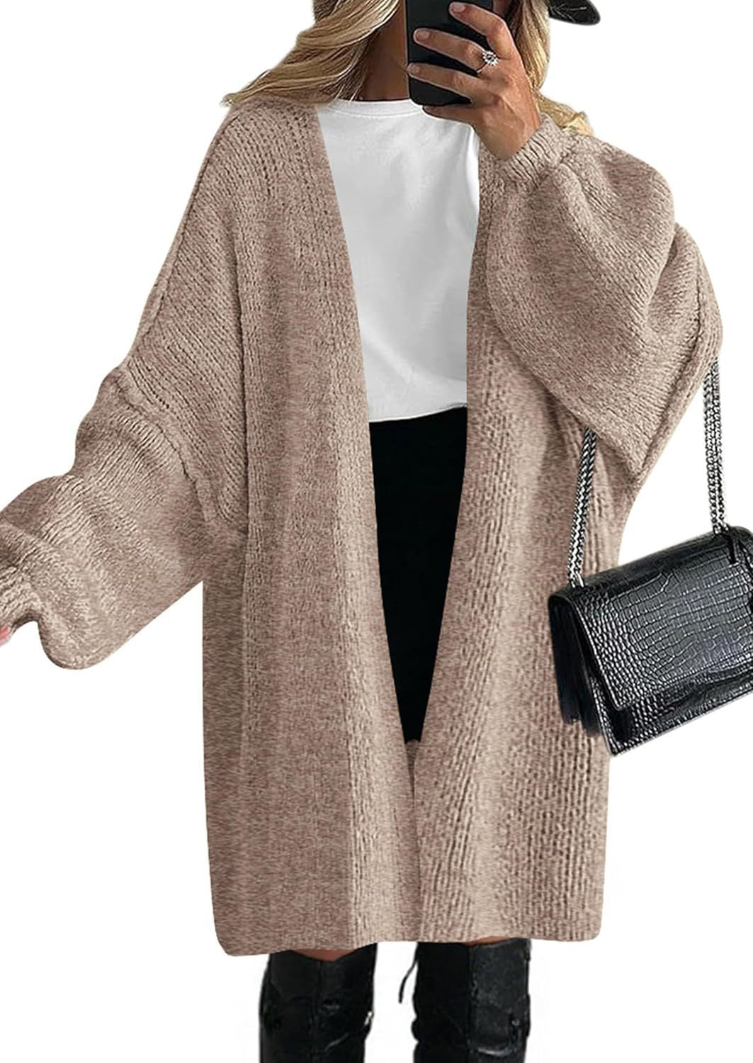 Damen Oversize Strickcardigan mit weiten Ballonärmeln und offener Front Echoarchiv