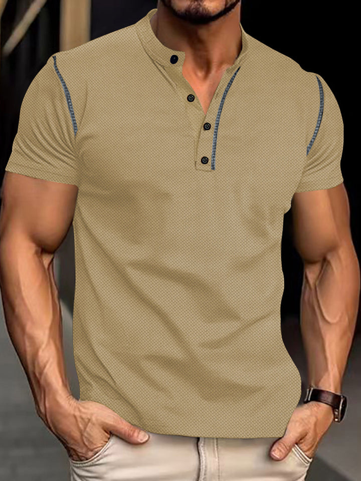 Herren Kurzarm-Henley-Shirt mit strukturiertem Design und modischem Knopfverschluss Echoarchiv