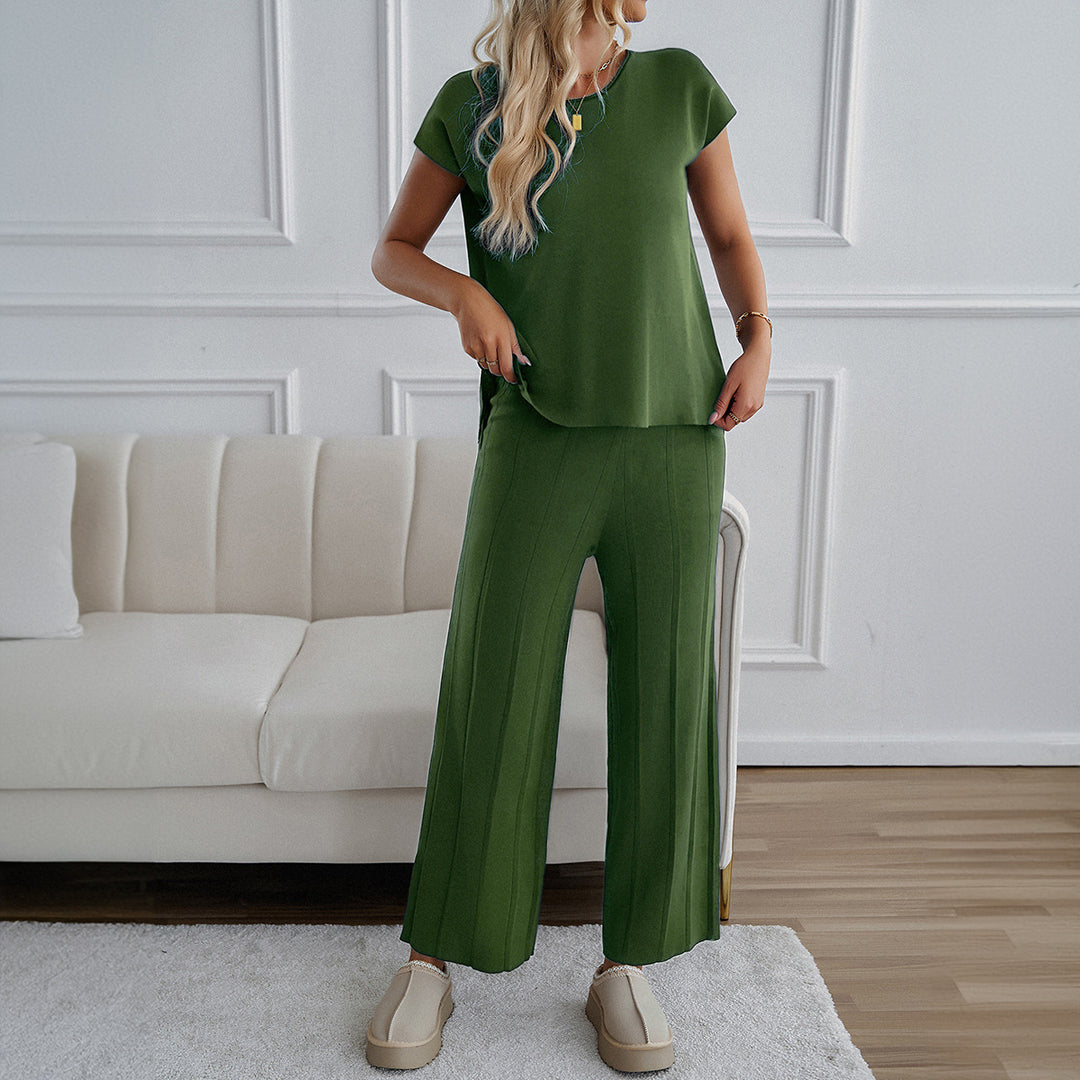 Damen Lässiges Zweiteiliges Lounge-Set mit weitem Oberteil und Palazzo-Hose Echo Archiv