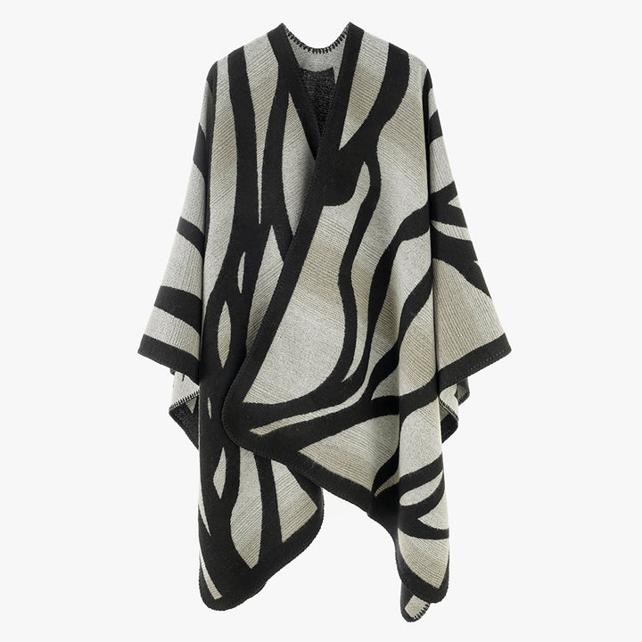 Damen Strukturstrick-Cape mit asymmetrischem Wickelfall und Jacquardmuster – Avérine