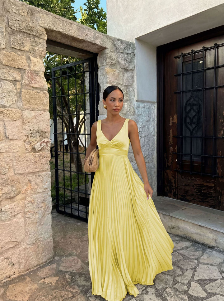 Damen Plisseekleid mit tiefem V-Ausschnitt und eleganter Silhouette Echoarchiv