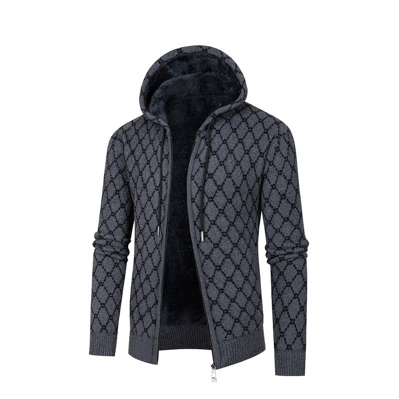 Herren Kapuzenjacke mit modernem Rautenmuster und kuscheligem Innenfutter Echoarchiv