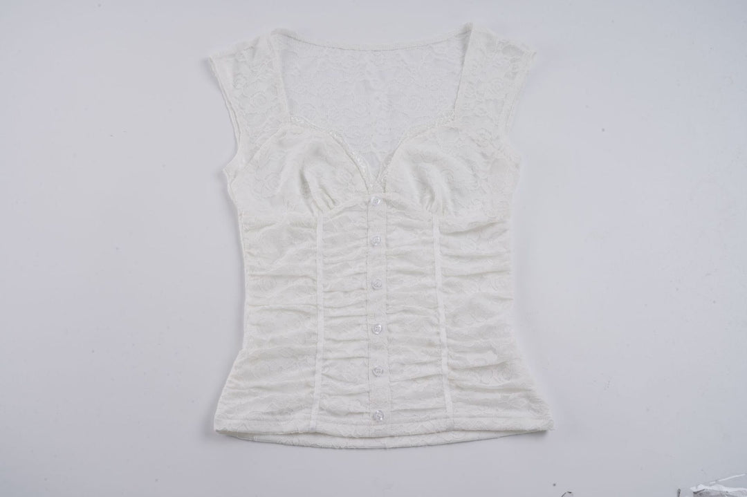 Damen Spitzen-Cropped-Top mit elegantem V-Ausschnitt und Rüschendetails Echo Archiv