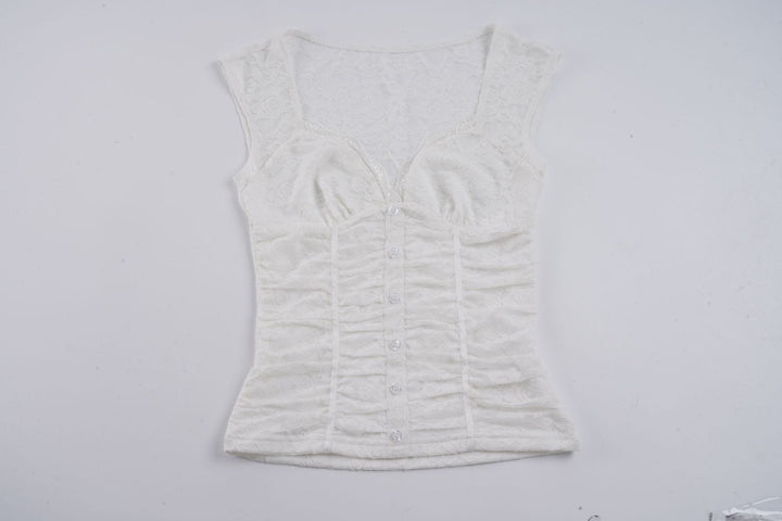 Damen Spitzen-Cropped-Top mit elegantem V-Ausschnitt und Rüschendetails Echo Archiv