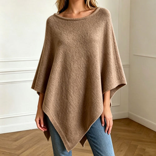 Damen Oversize Strickponcho mit weitem Rundhalsausschnitt – Célinea
