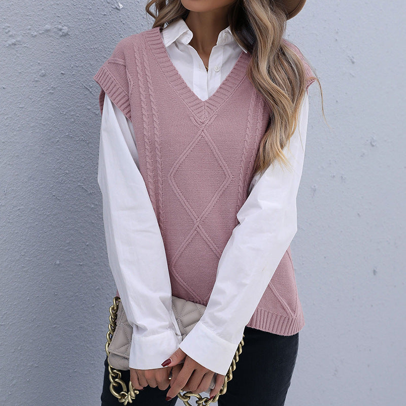 Damen Strick-Longweste mit Zopfmuster, V‑Ausschnitt und entspanntem Oversize-Schnitt Echoarchiv