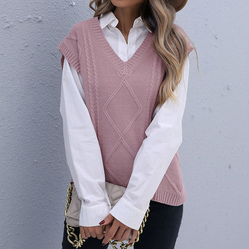 Damen Strick-Longweste mit Zopfmuster, V‑Ausschnitt und entspanntem Oversize-Schnitt Echoarchiv