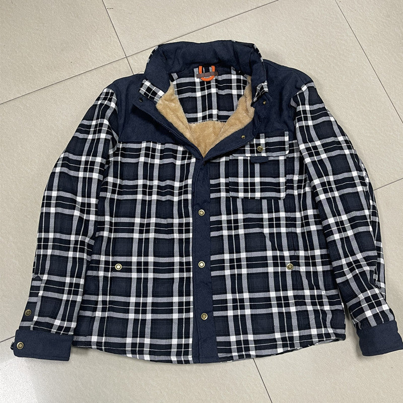 Herren Kariertes Thermo-Hemdjacke mit Teddyfutter und Cordbesatz Echoarchiv