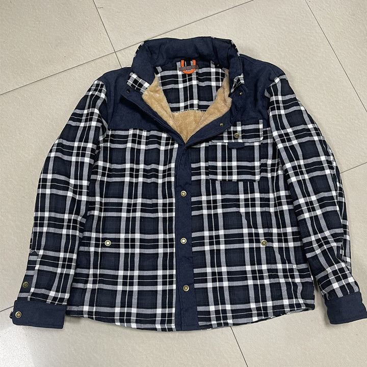 Herren Kariertes Thermo-Hemdjacke mit Teddyfutter und Cordbesatz Echoarchiv