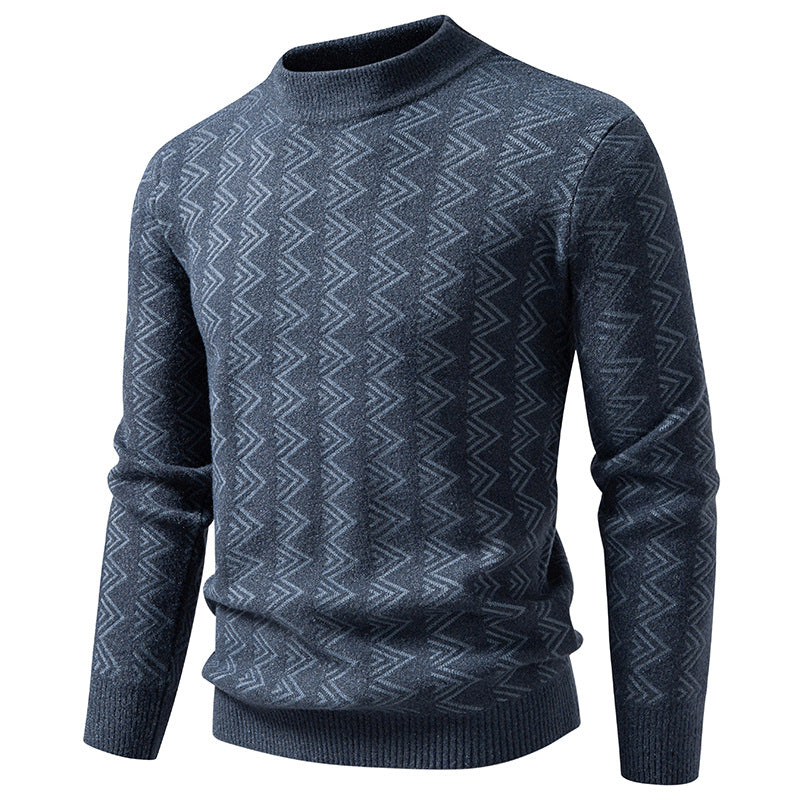 Herren Feinstrick-Mockneck-Pullover mit geometrischem Zickzack-Jacquard Echo Archiv
