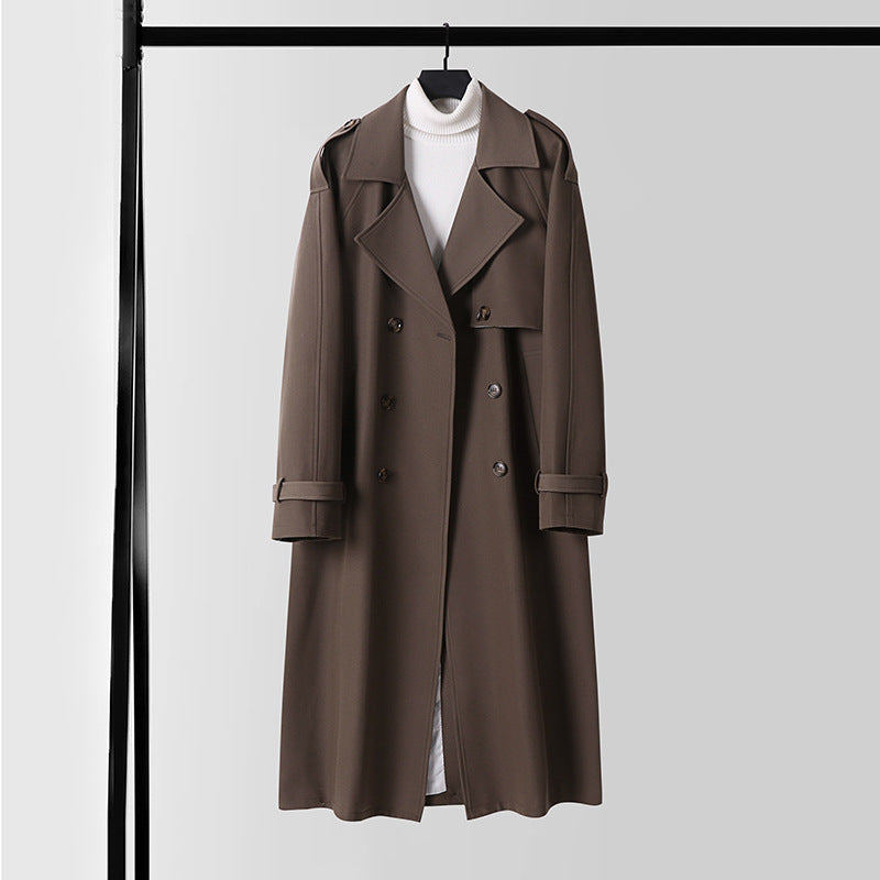 Damen Eleganter Maxi-Trenchcoat aus Wollmischung mit weitem Schalkragen und Bindegürtel Echoarchiv