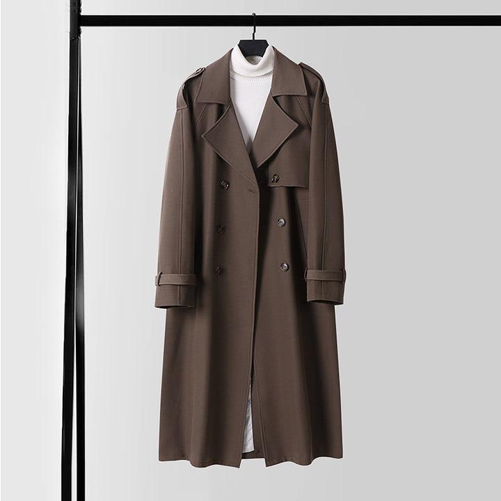 Damen Eleganter Maxi-Trenchcoat aus Wollmischung mit weitem Schalkragen und Bindegürtel Echoarchiv