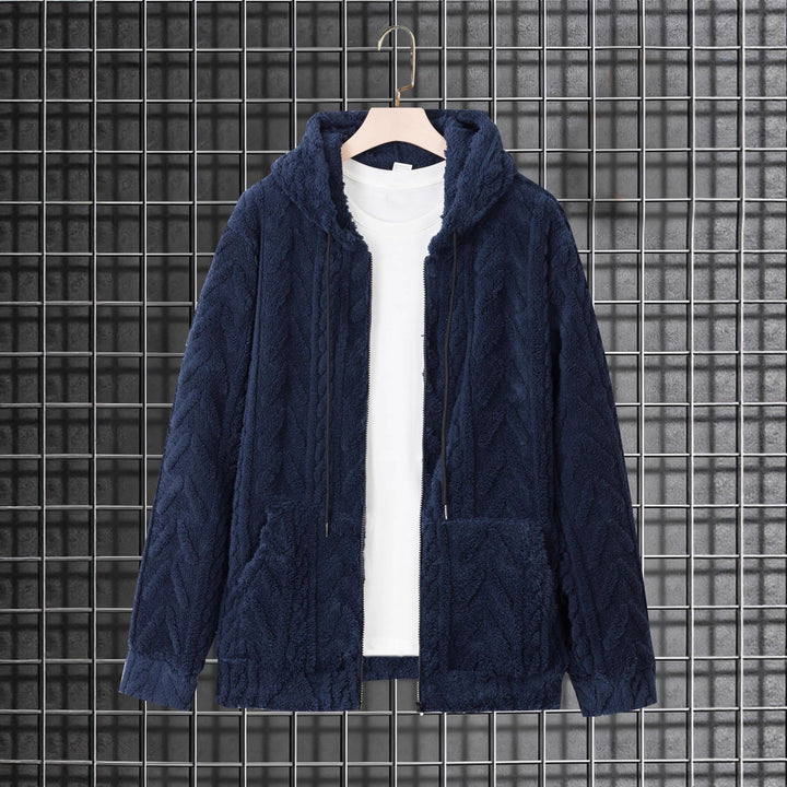 Herren kuschelige Kapuzenjacke aus Teddyfleece mit durchgehendem Reißverschluss und Kängurutaschen – Cavarno