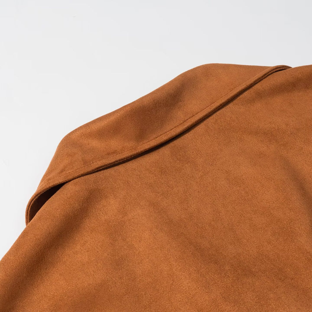 Damen Wildlederoptik Fransenjacke mit Oversized‑Schnitt, Taillengürtel und Statement‑Ärmeln Echo Archiv