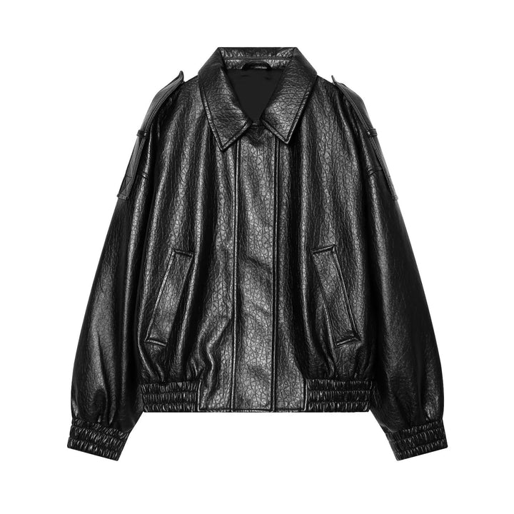 Damen Oversized Kunstleder-Bomberjacke mit Schulterklappen und gerafftem Saum Echo Archiv