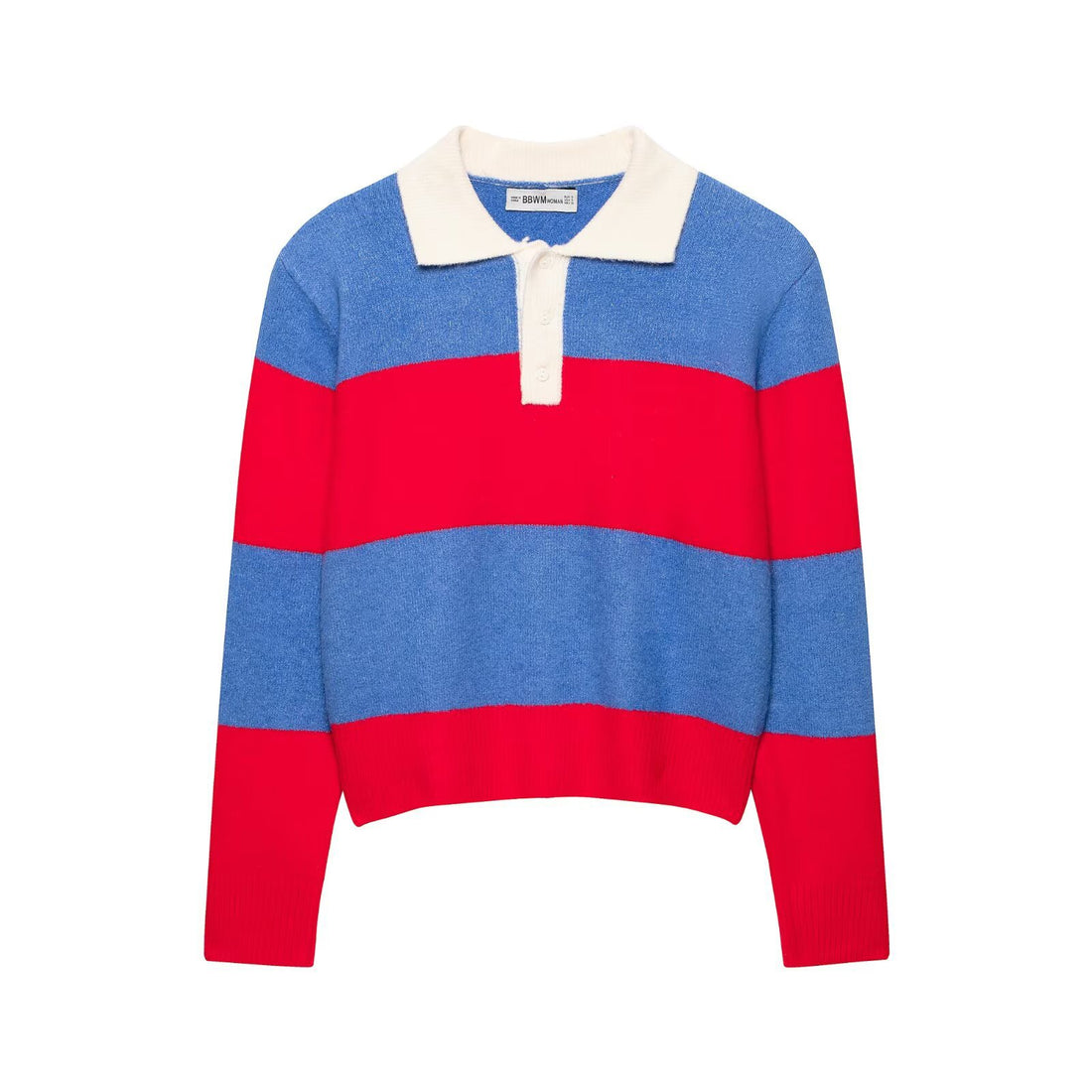 Damen Gestreifter Rugby-Pullover mit Polokragen und kurzem Schnitt Echoarchiv