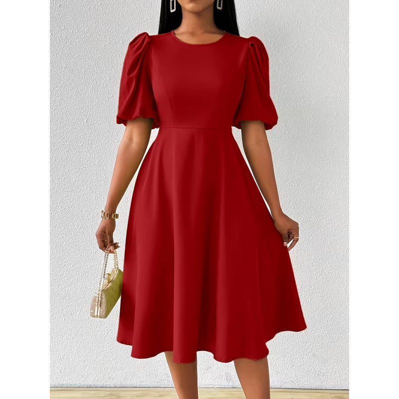 Damen Midi-Kleid mit Puffärmeln und schwingendem Saum Echo Archiv
