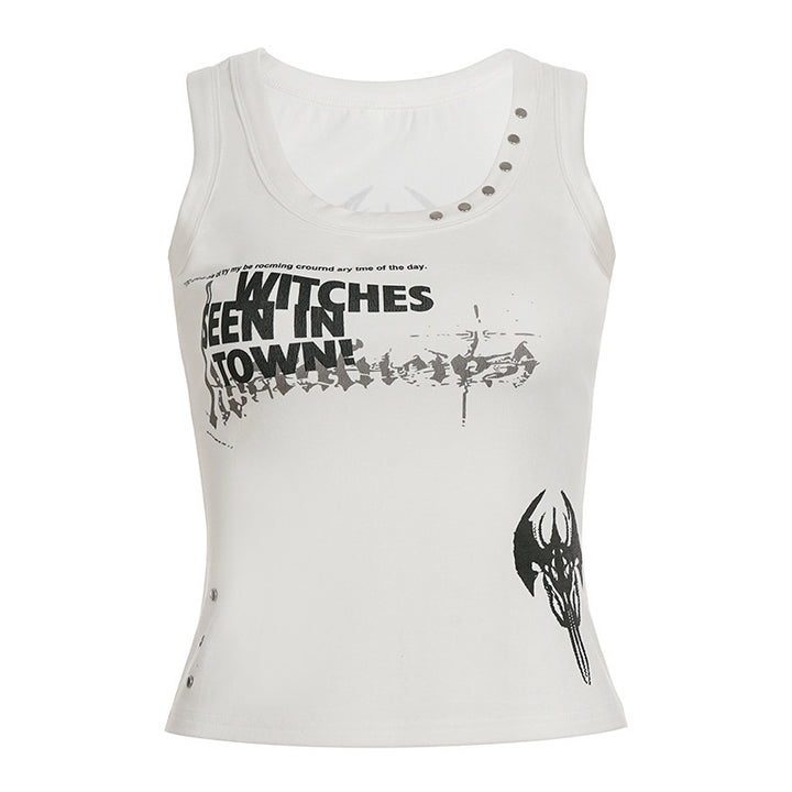 Damen Trendiges Oversized Tanktop mit auffälligem Grafikdruck und Rüschen Echo Archiv
