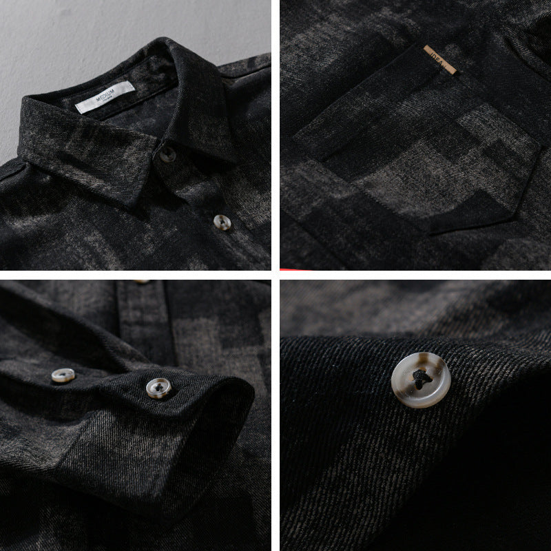 Herren Strukturiertes Hemdjacke-Overshirt aus Baumwollmischung mit geometrischem Print Echoarchiv